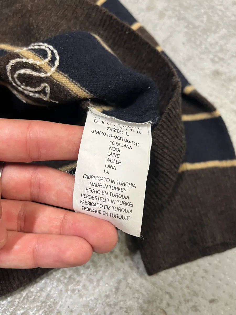 2000s Jean Paul Gaultier Navy & Brown Striped Wool Sweater - Image 9