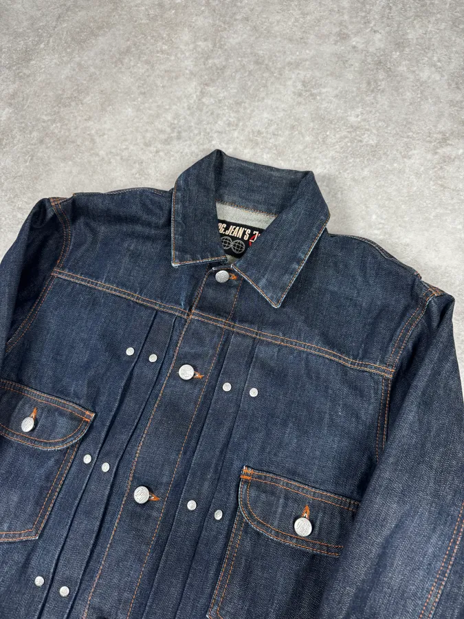 2000s Jean Paul Gaultier Navy Brut Denim Elastic Jacket - Image 3