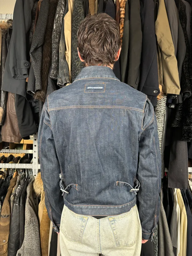 2000s Jean Paul Gaultier Navy Brut Denim Elastic Jacket - Image 5