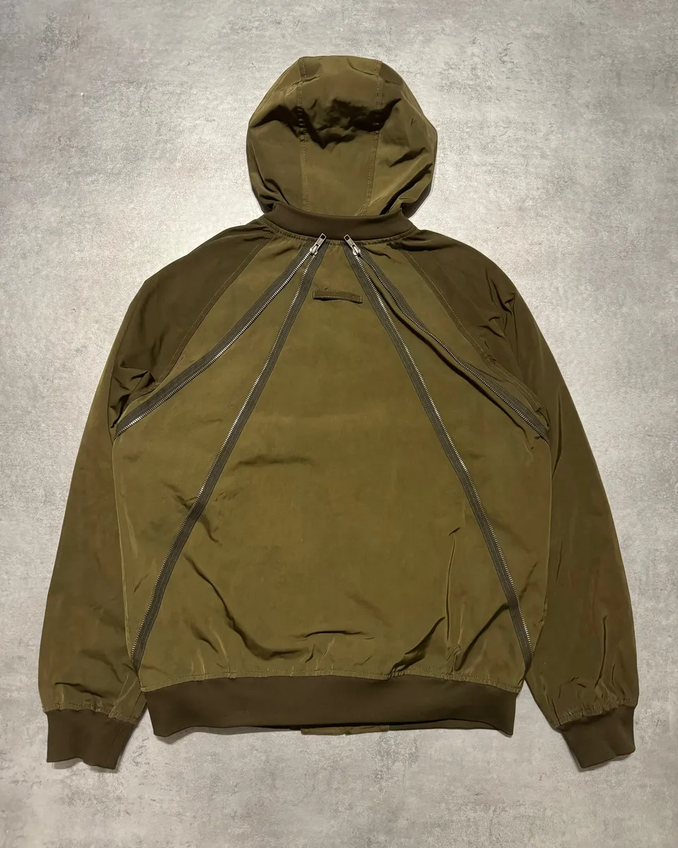 2000s Jean Paul Gaultier Olive Multi zips Symmetrical Hooded Jacket - Image 2