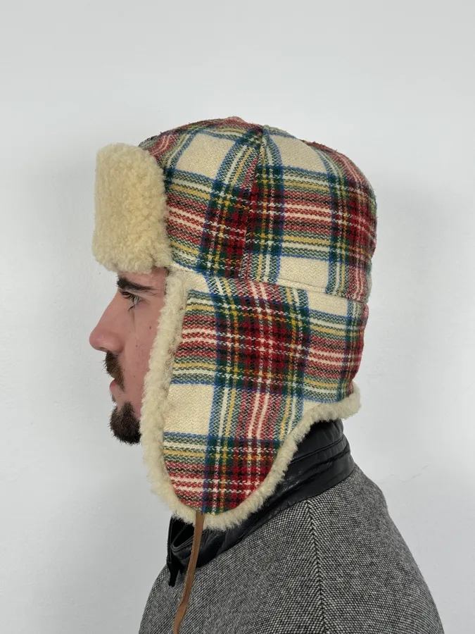2000s Jean Paul Gaultier Tartan Beige Chapka Hat - Image 3