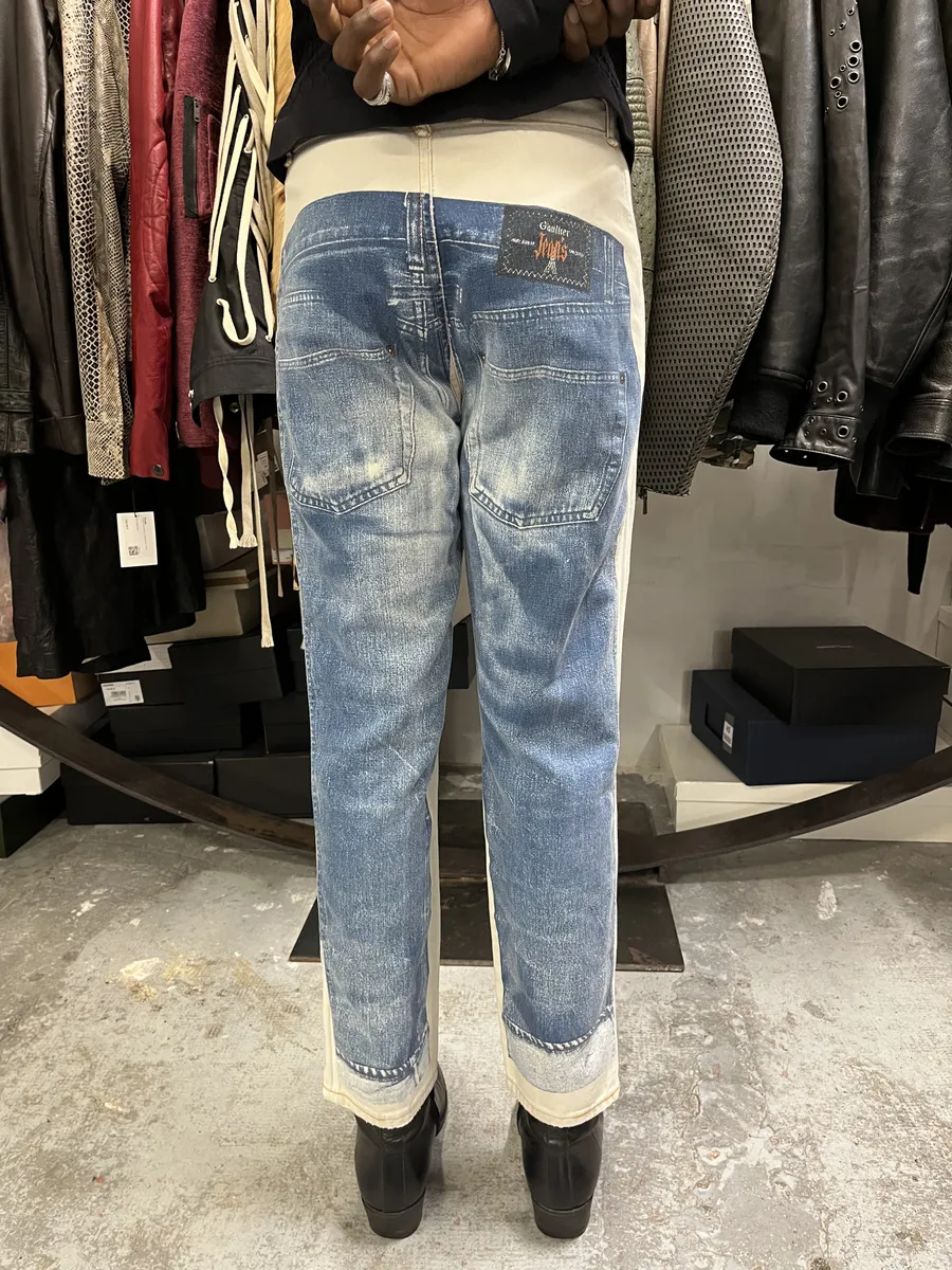 2000s Jean Paul Gaultier White & Blue Trompe L’Oeil Denim Pants - Image 4