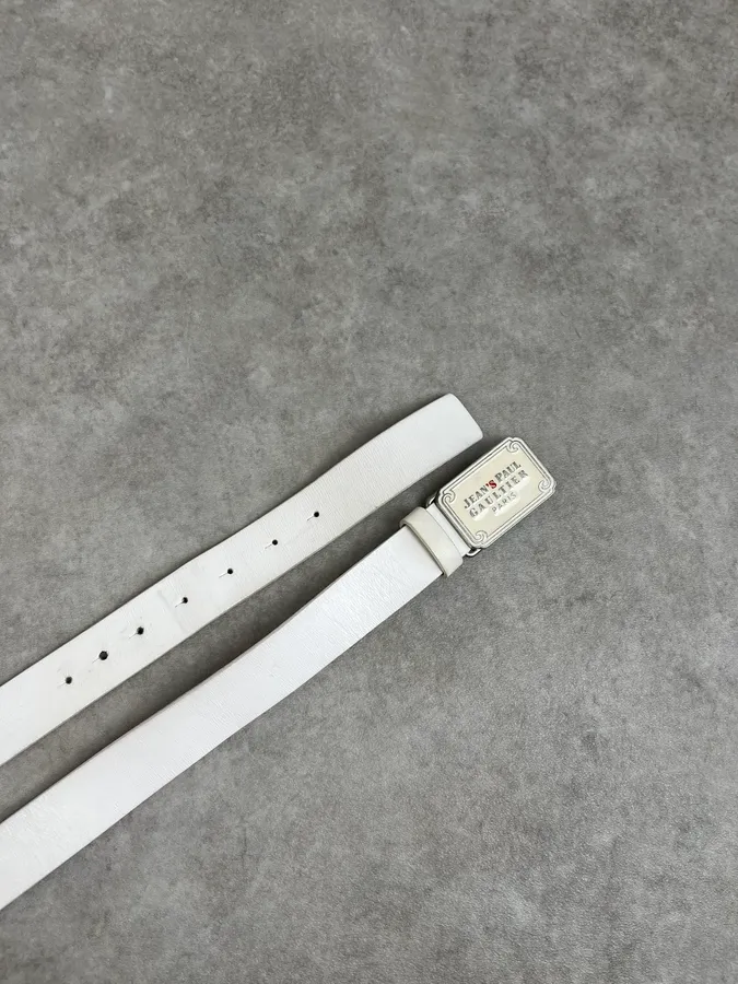 2000s Jean Paul Gaultier White Leather Logo Belt - Image 4