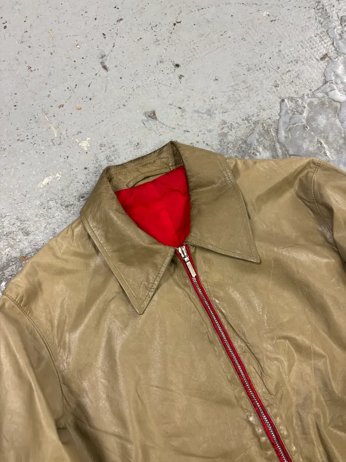 2000s Jil Sander Beige & Red Classy Leather Soft Jacket - Image 5