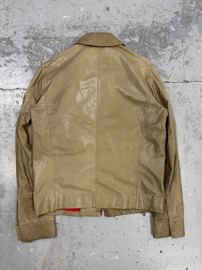 2000s Jil Sander Beige & Red Classy Leather Soft Jacket - Image 6