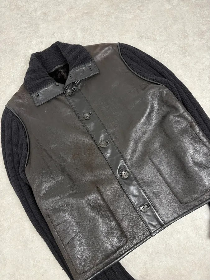 2000s Jil Sander Brown Shearling Leather Wool Jacket - Image 3