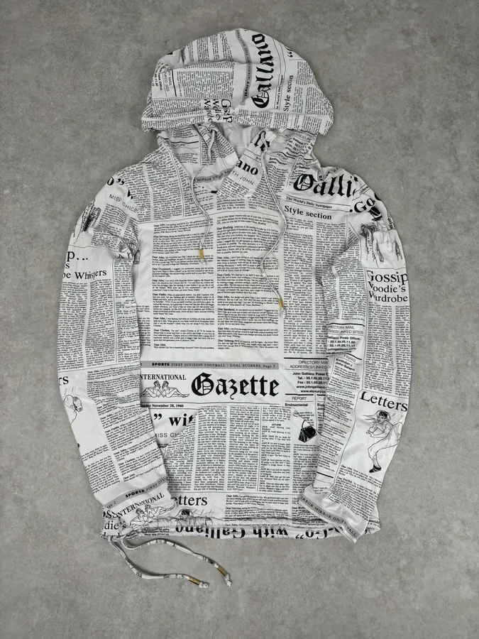 2000s John Galliano Black & White Gazette Newspaper Light Hoodie