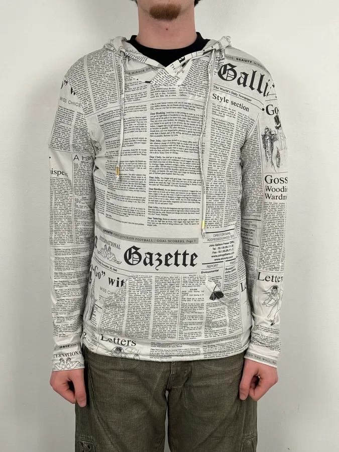 2000s John Galliano Black & White Gazette Newspaper Light Hoodie - Image 2