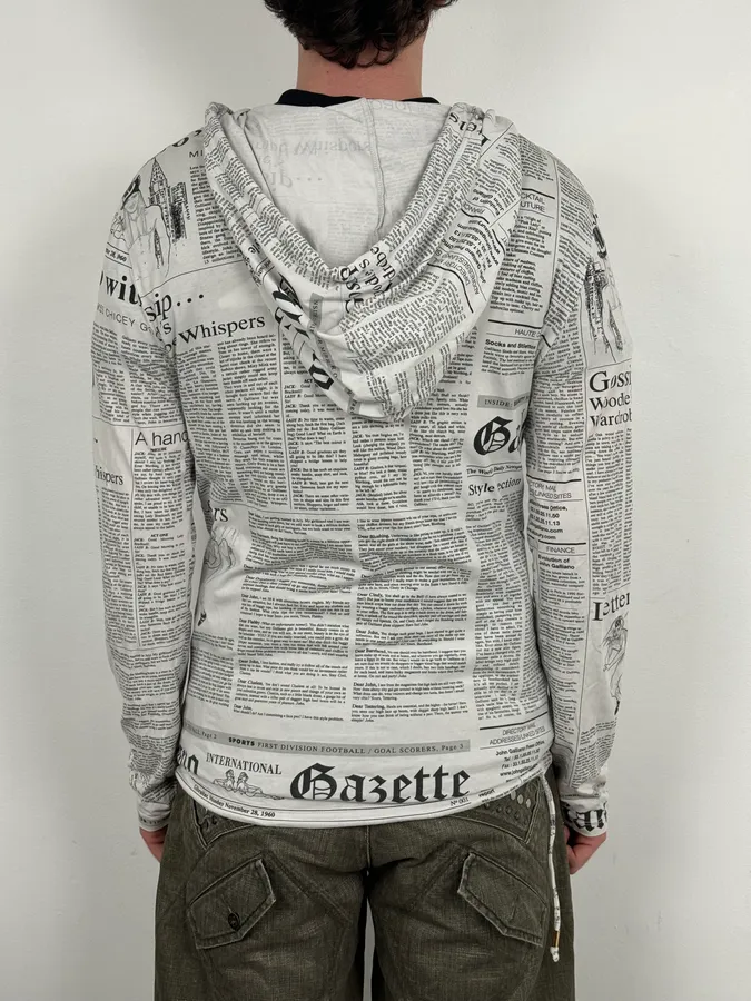 2000s John Galliano Black & White Gazette Newspaper Light Hoodie - Image 3