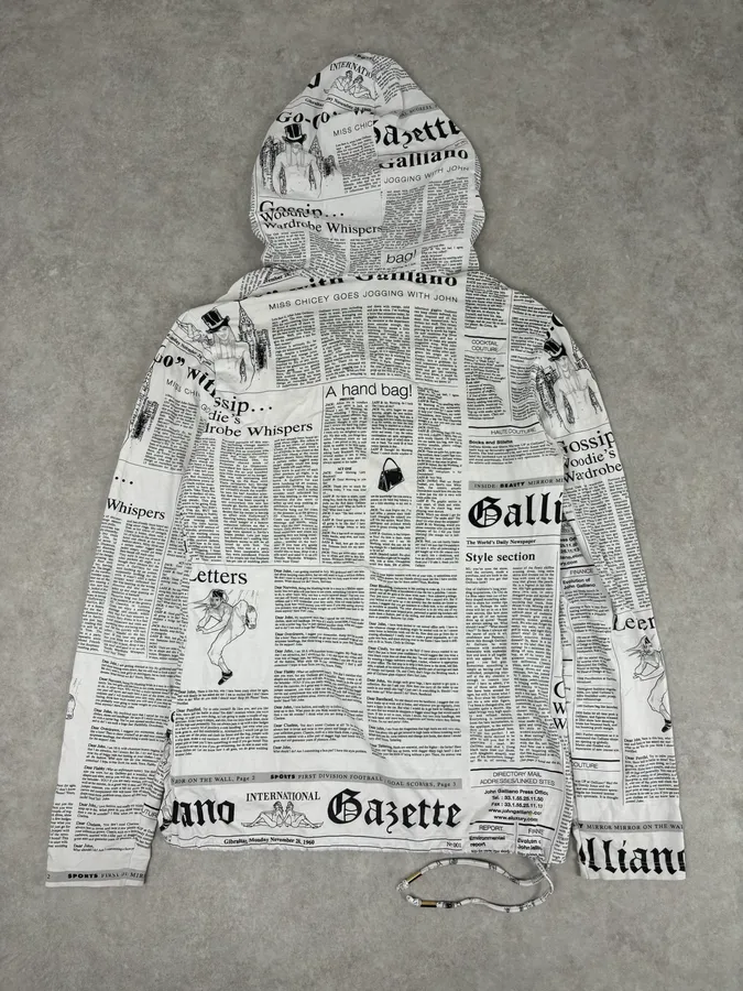 2000s John Galliano Black & White Gazette Newspaper Light Hoodie - Image 5