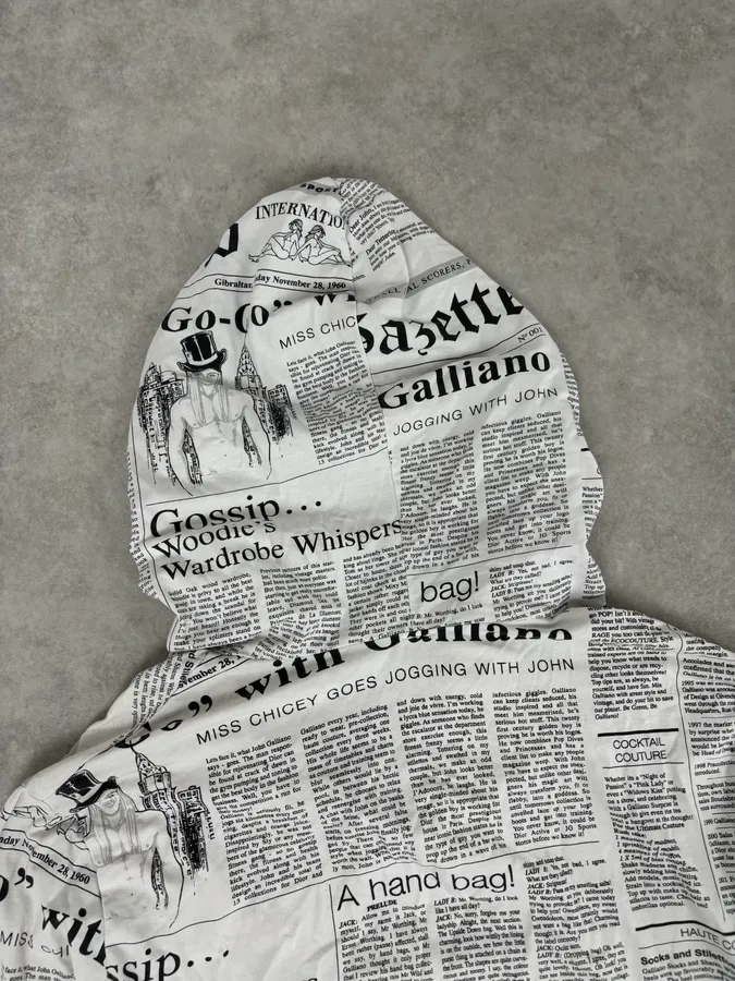 2000s John Galliano Black & White Gazette Newspaper Light Hoodie - Image 6