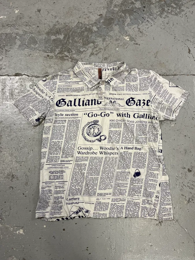 2000s John Galliano Newspaper White Polo