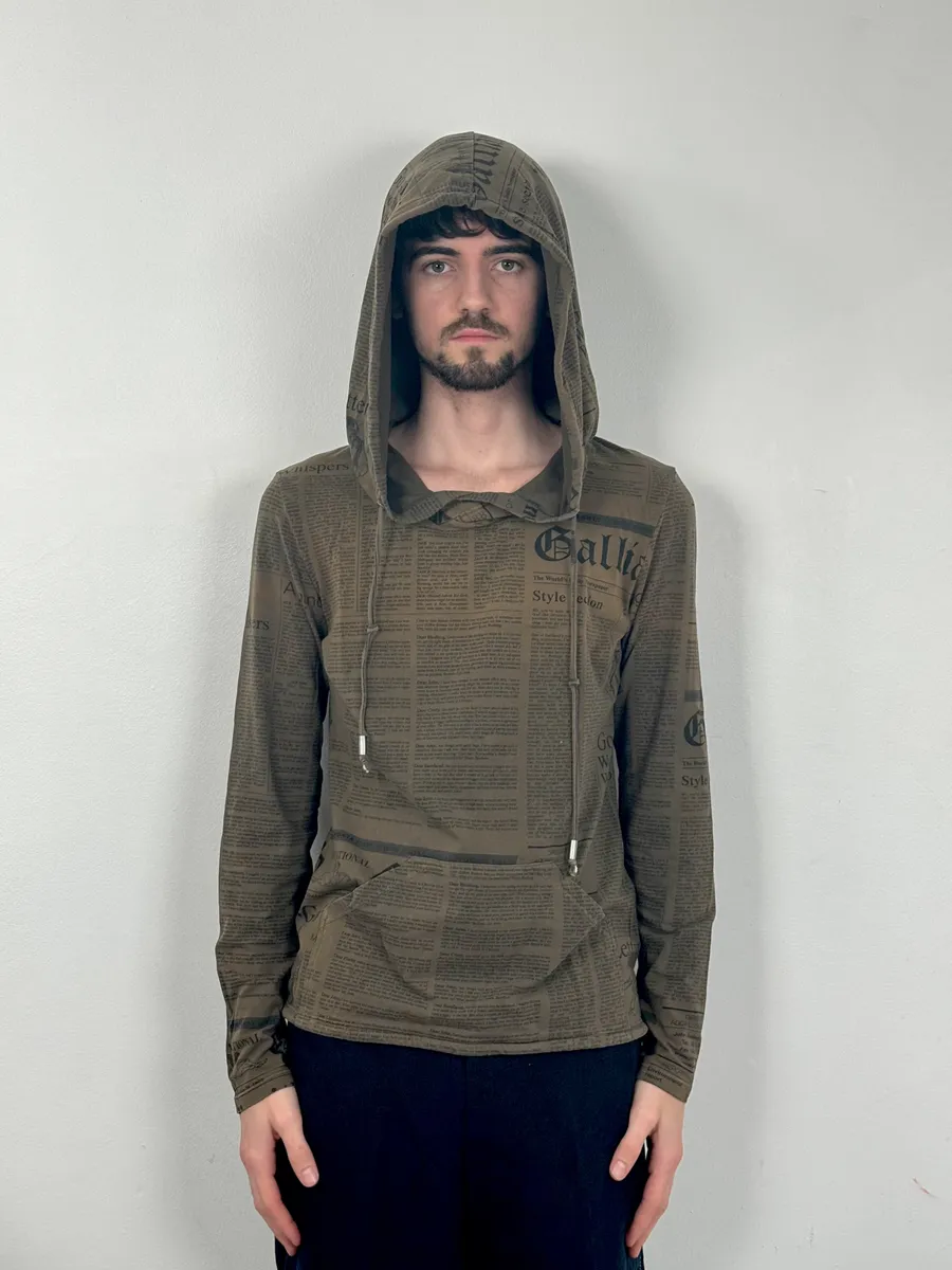 2000s John Galliano Newspapers Brown Hoodie - Image 3