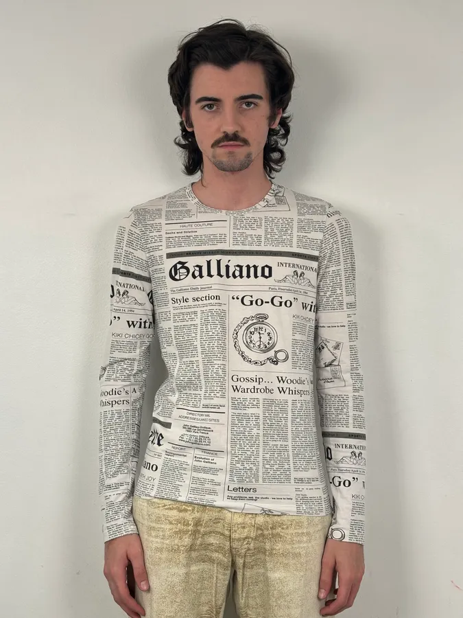 2000s John Galliano White Newspaper Print Longsleeve - Image 2