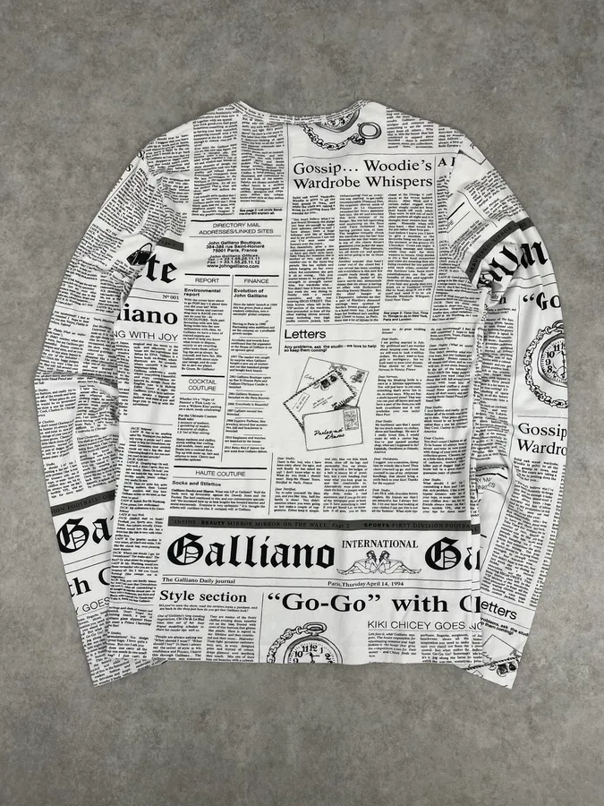 2000s John Galliano White Newspaper Print Longsleeve - Image 6