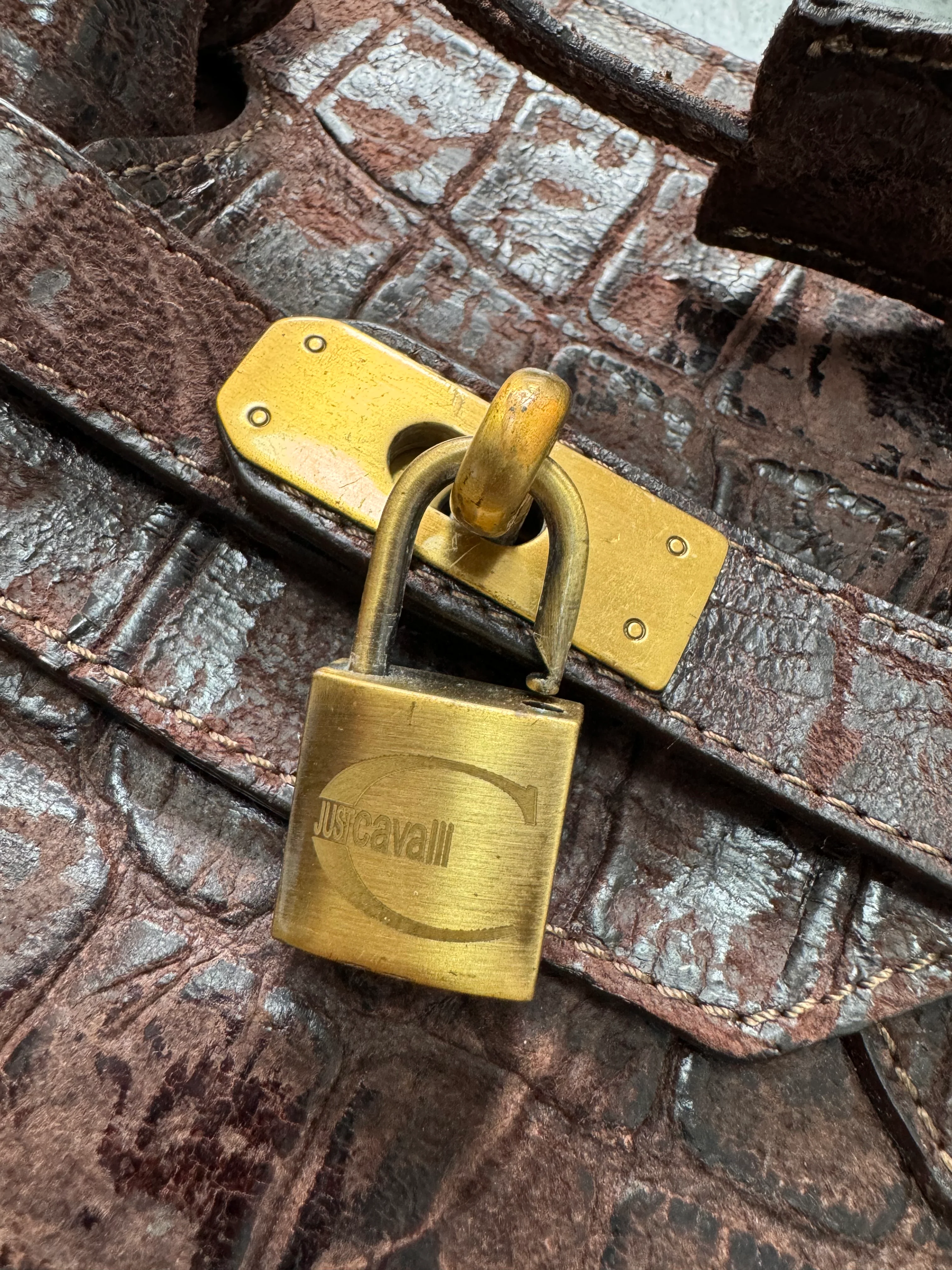 2000s Just Cavalli Embossed Crocodile Effect Hanbag - Image 5