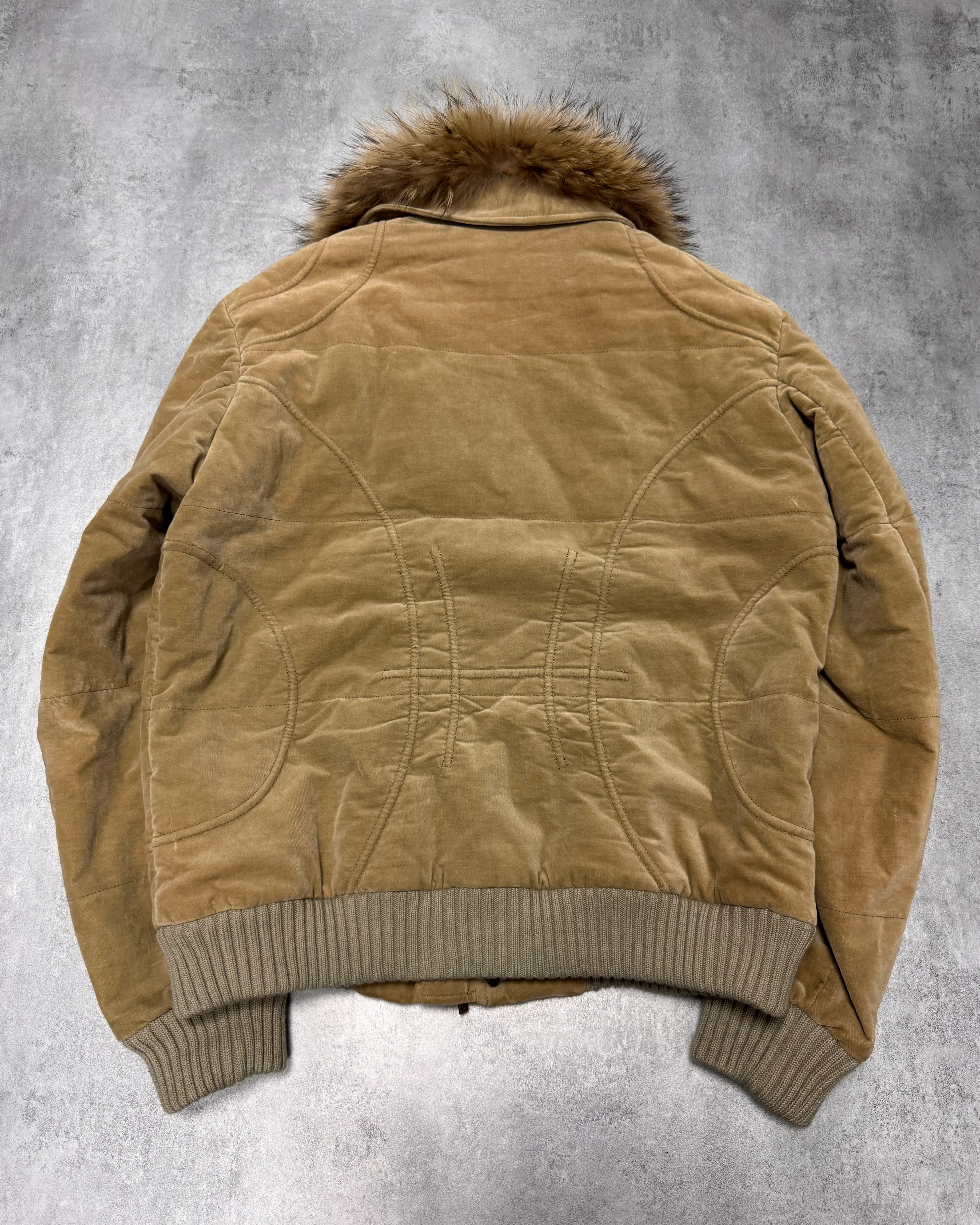 2000s Cavalli Fur Collar Beige Bomber Jacket - Image 6