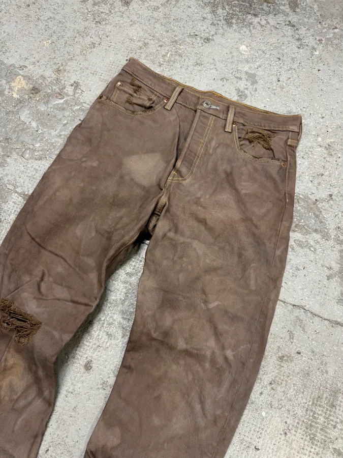 2000s Levi’s 501 Brown Distressed Pants - Image 8