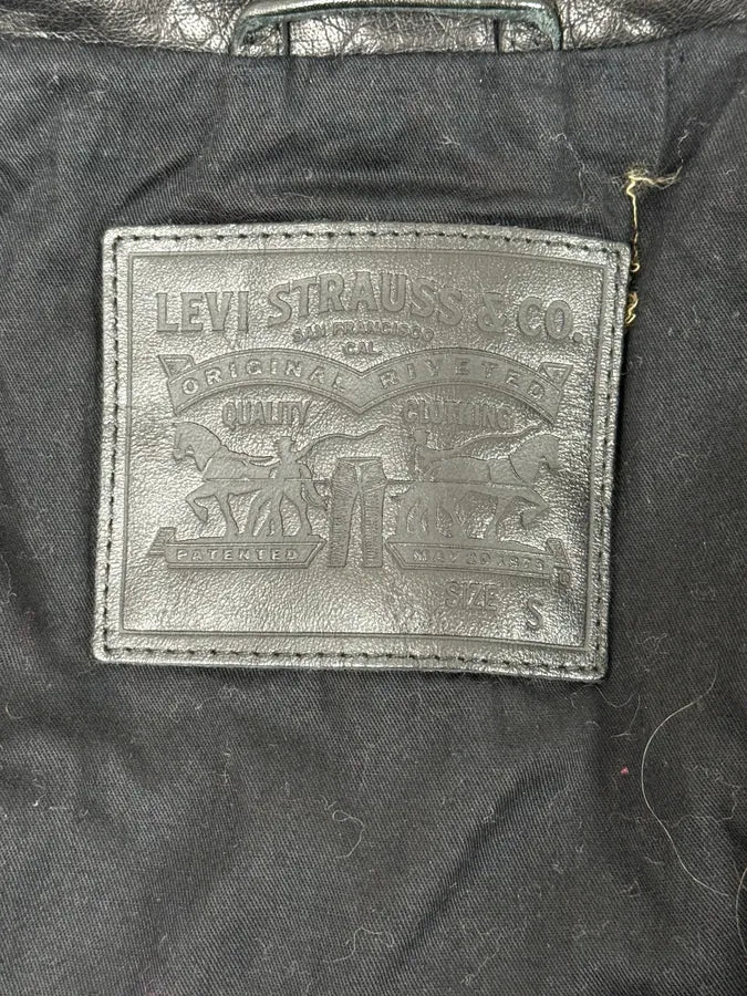 2000s Levi’s Hybrid Black Denim & Leather Sleeves Jacket - Image 10