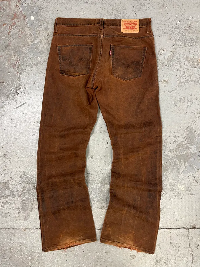 2000s Levi’s 507 Coated Faded Denim Brut Jeans - Image 4
