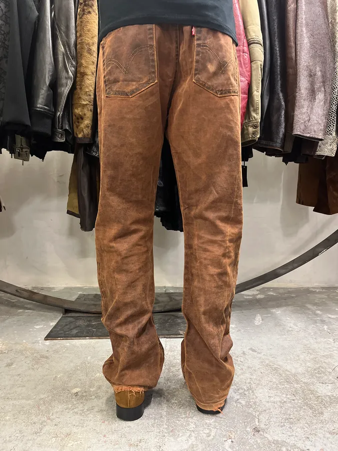2000s Levi’s 507 Coated Faded Denim Brut Jeans - Image 7