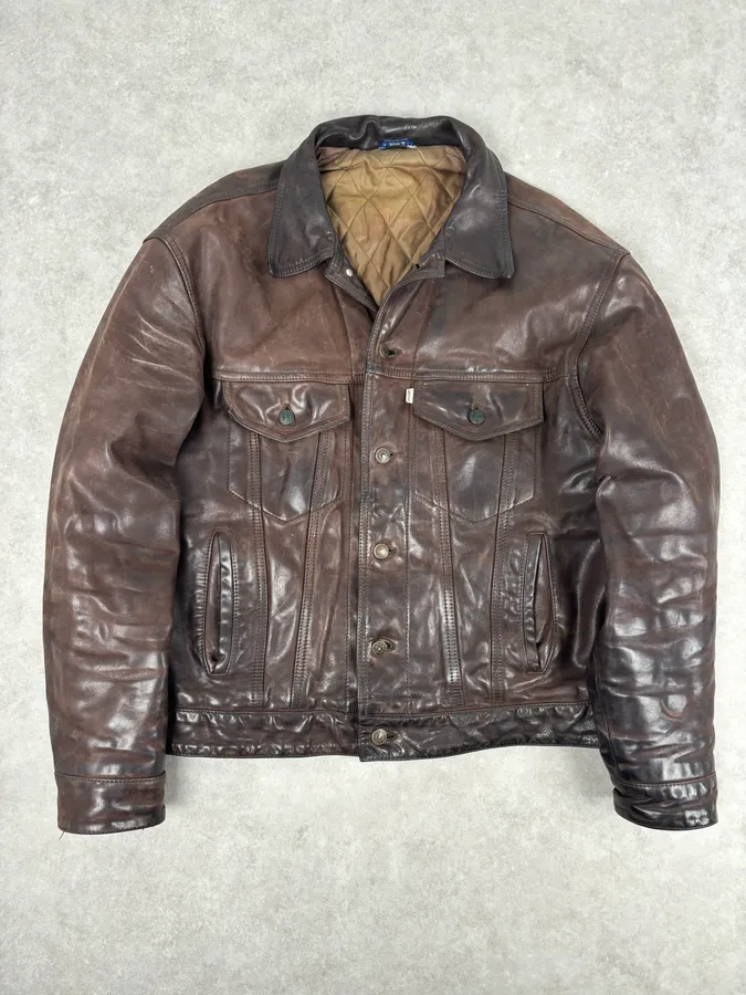 2000s Levis Brown Leather Multi-Pocket Leather Jacket