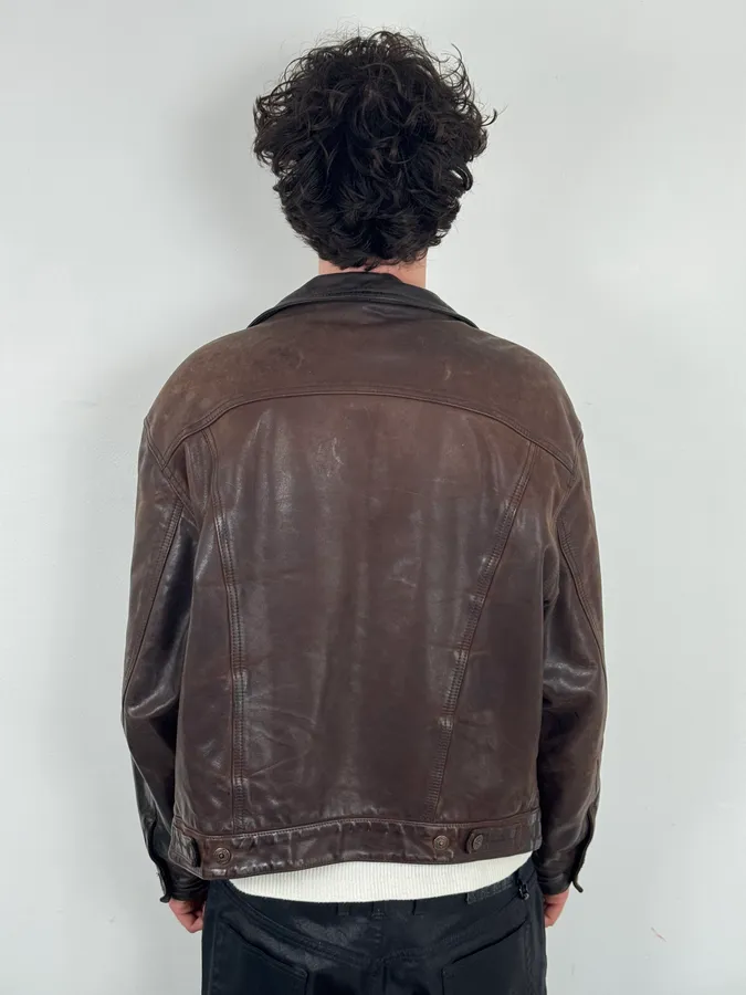 2000s Levis Brown Leather Multi-Pocket Leather Jacket - Image 3