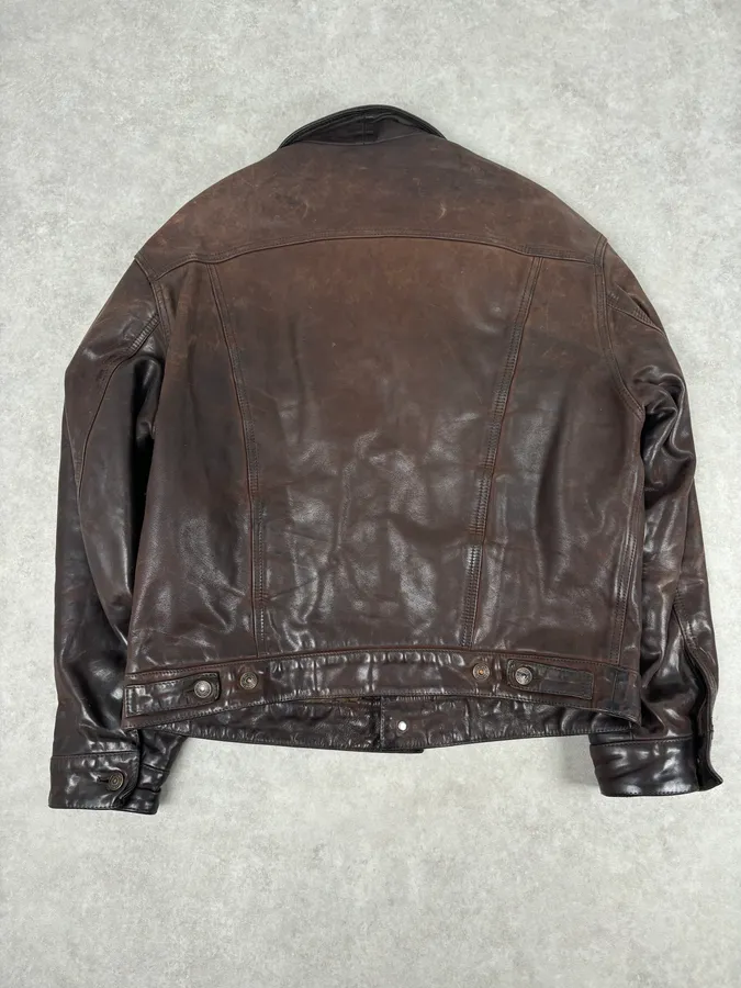2000s Levis Brown Leather Multi-Pocket Leather Jacket - Image 5