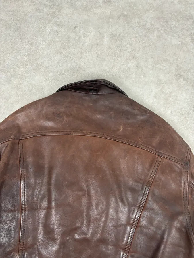 2000s Levis Brown Leather Multi-Pocket Leather Jacket - Image 6