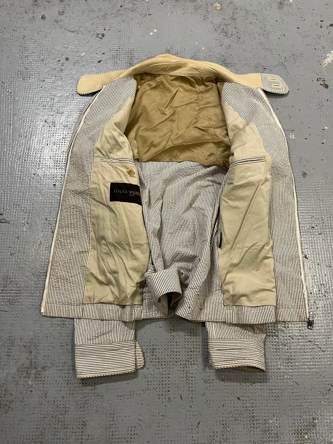 2000s Louis Vuitton Striped Classy Beige Hybrid Leather Jacket - Image 10