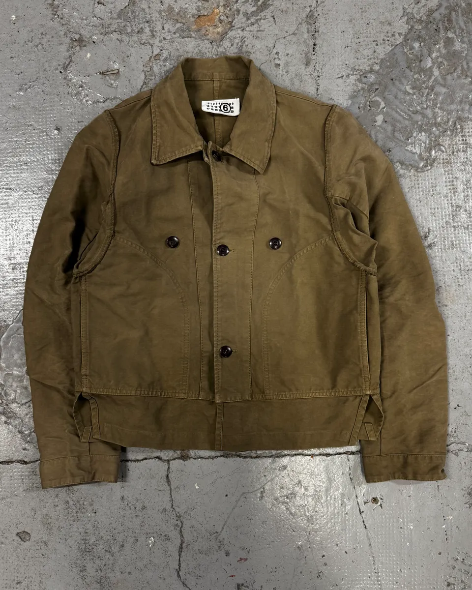 2000s Maison Margiela Green Beige Military Buttoned Jacket