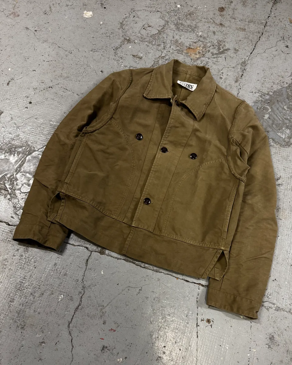 2000s Maison Margiela Green Beige Military Buttoned Jacket - Image 2