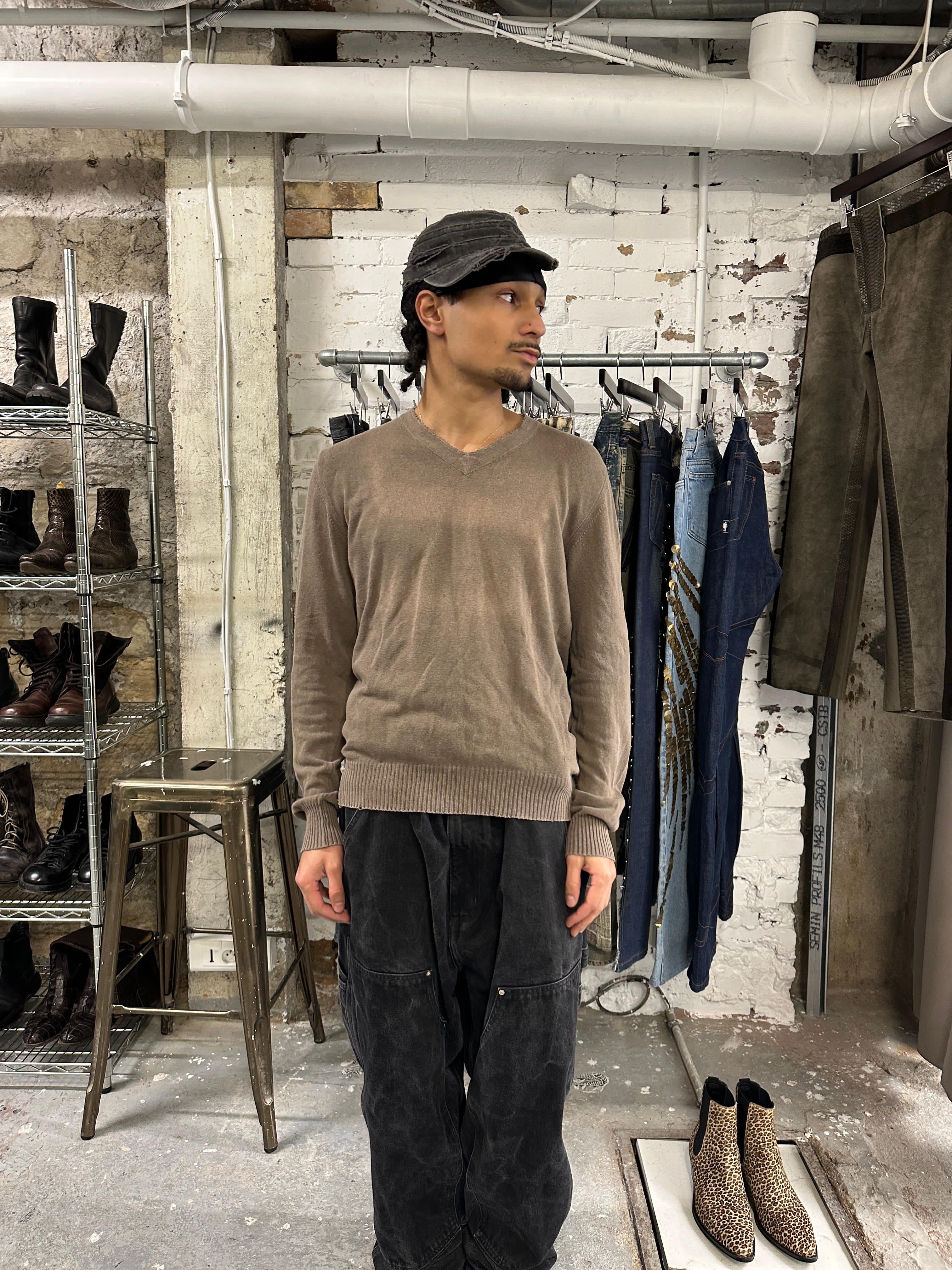 2000s Maison Martin Margiela Brown Faded V Sweater