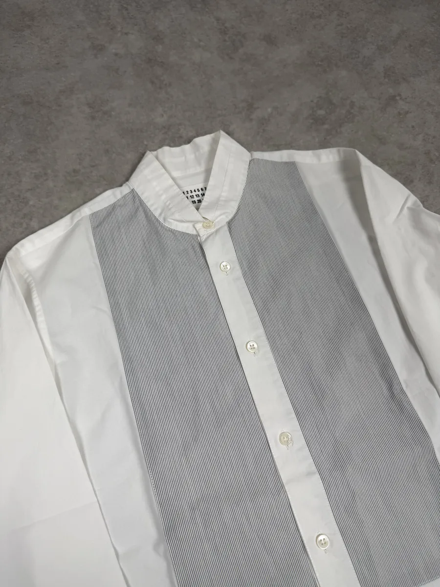 2000s Maison Martin Margiela White Stripped Signature Shirt - Image 3