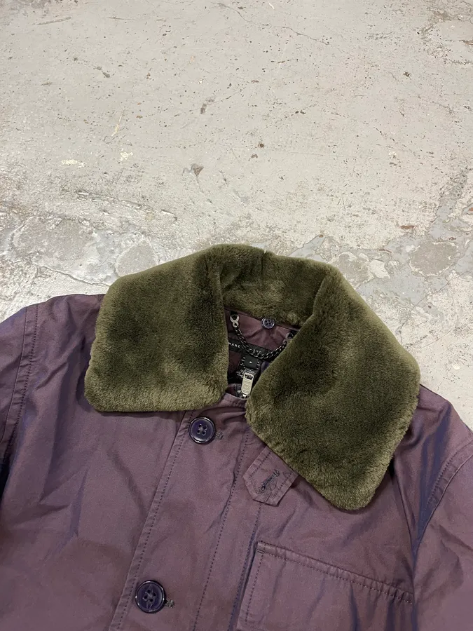 2000s Marc Jacobs Fur Collar Purple Long Cargo Coat - Image 5