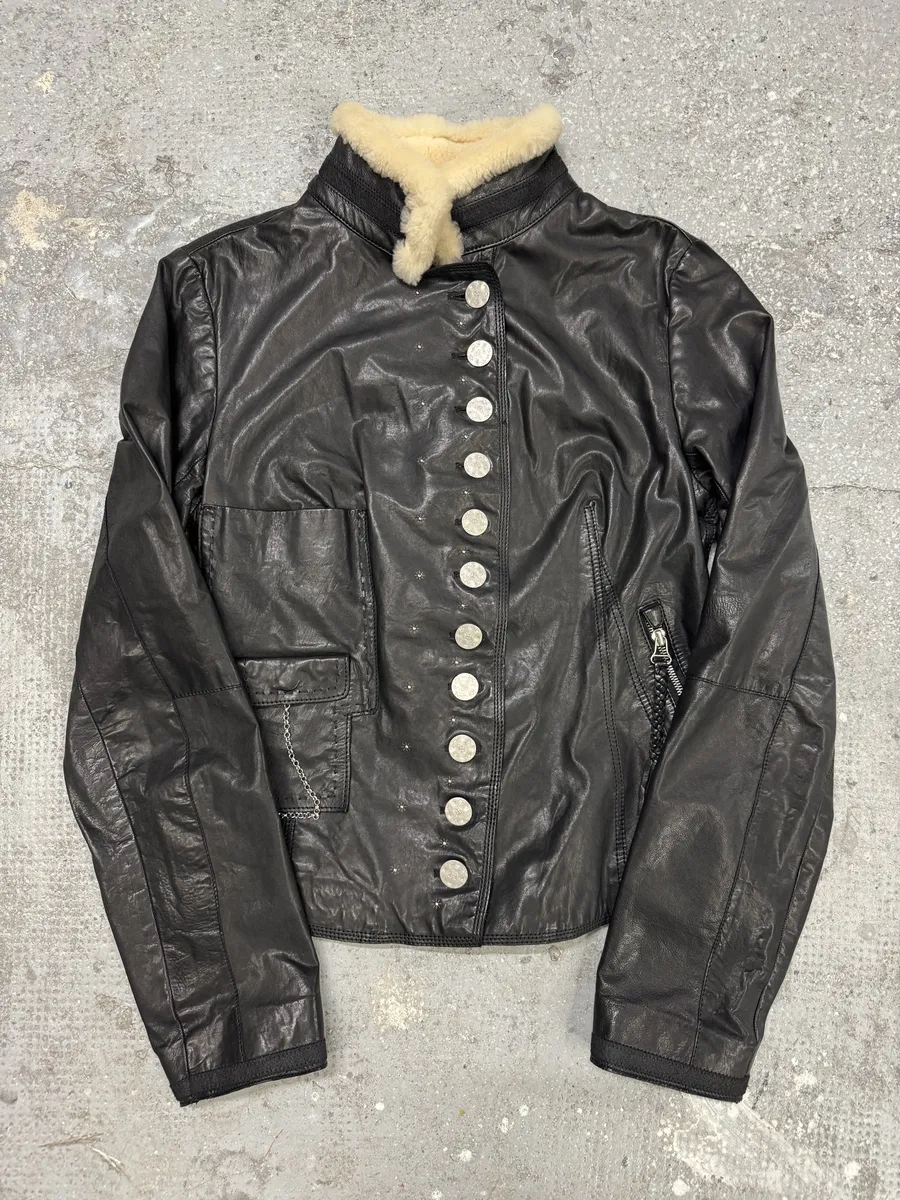 2000s Marithé + François girbaud Asymmetrical Buttoned Leather Black Jacket