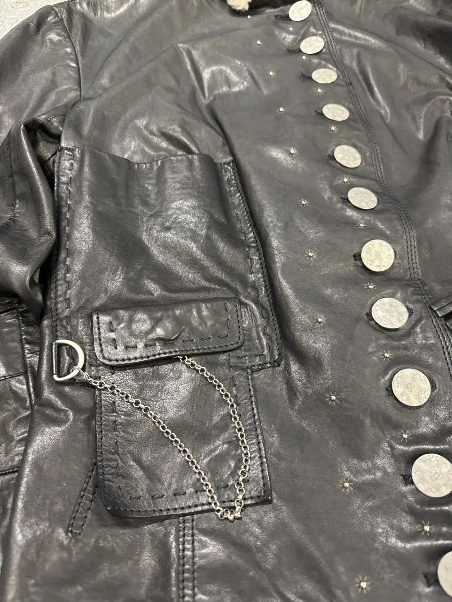 2000s Marithé + François girbaud Asymmetrical Buttoned Leather Black Jacket - Image 11