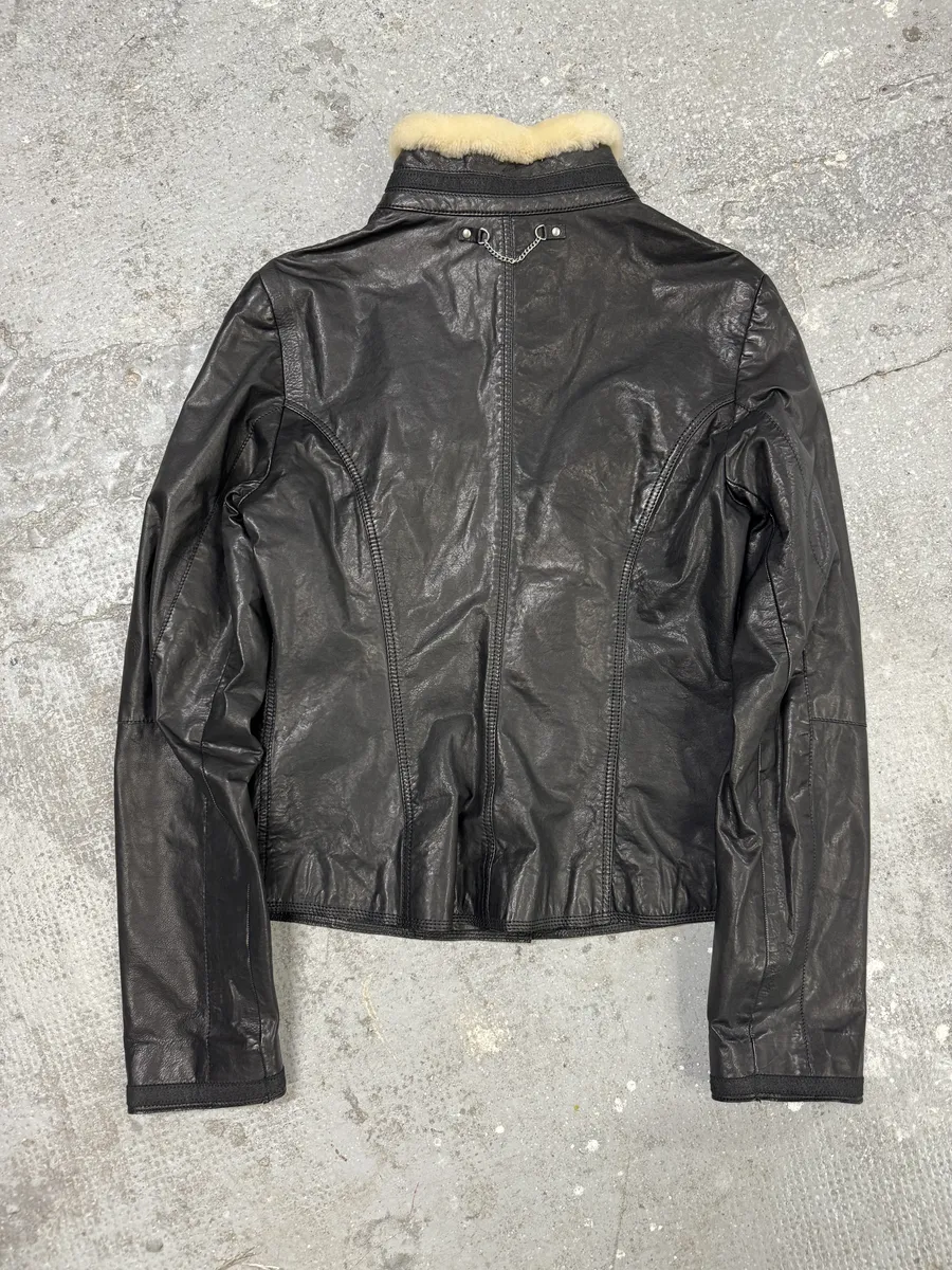 2000s Marithé + François girbaud Asymmetrical Buttoned Leather Black Jacket - Image 2