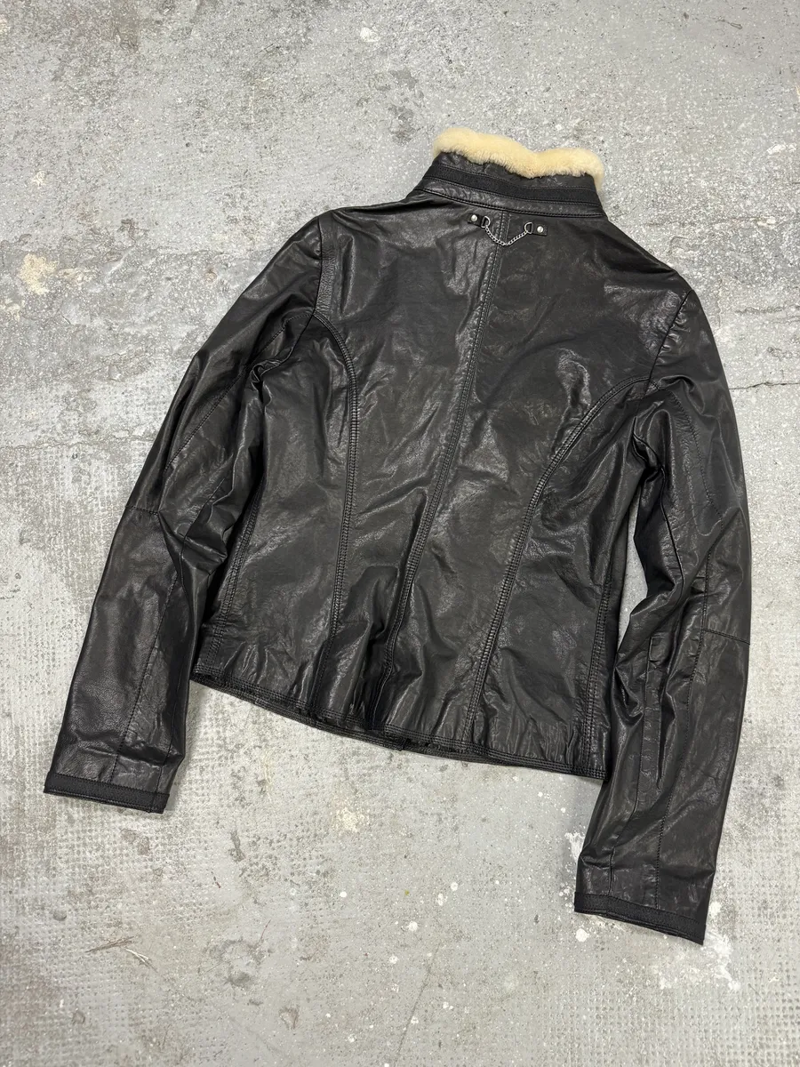 2000s Marithé + François girbaud Asymmetrical Buttoned Leather Black Jacket - Image 4