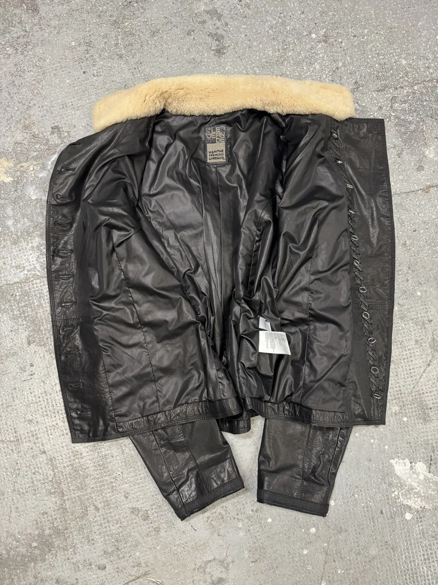 2000s Marithé + François girbaud Asymmetrical Buttoned Leather Black Jacket - Image 5