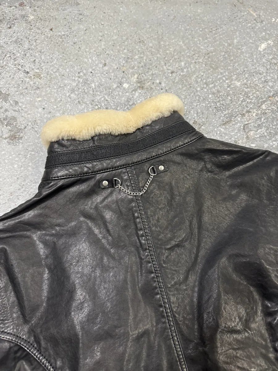 2000s Marithé + François girbaud Asymmetrical Buttoned Leather Black Jacket - Image 6