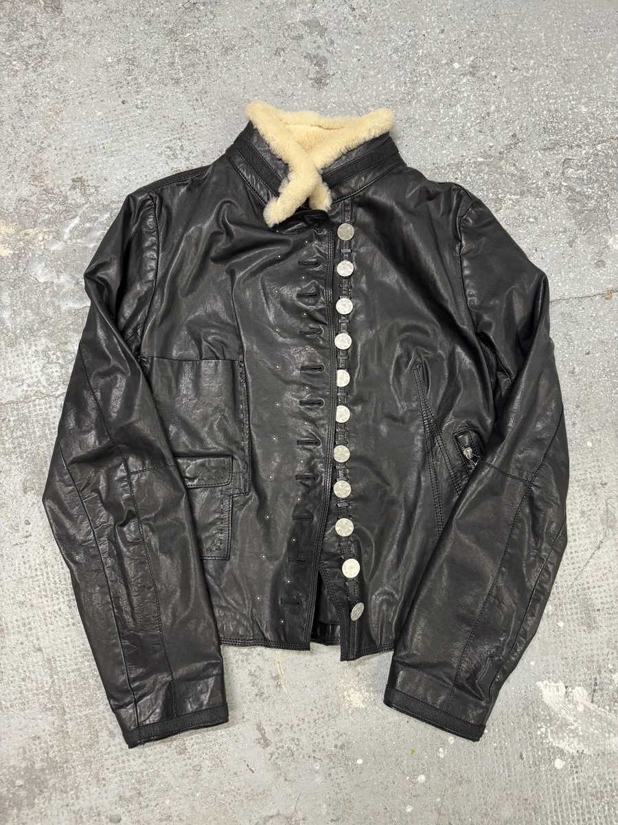 2000s Marithé + François girbaud Asymmetrical Buttoned Leather Black Jacket - Image 7
