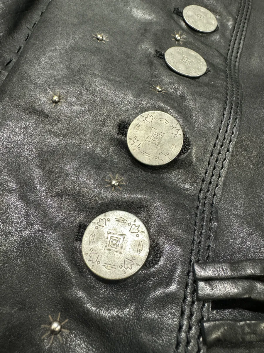 2000s Marithé + François girbaud Asymmetrical Buttoned Leather Black Jacket - Image 8