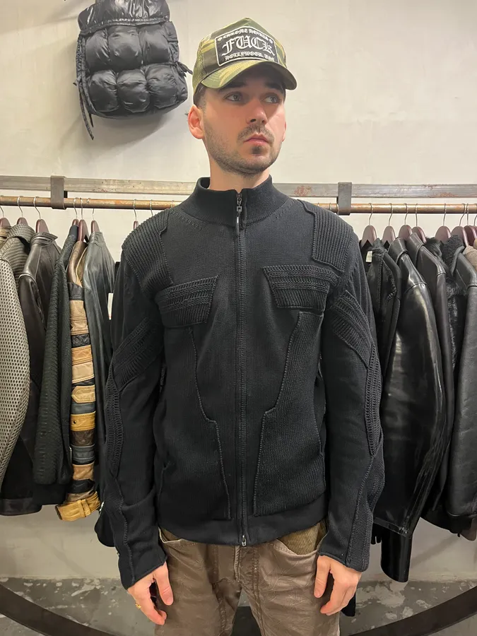 2000s Marithé + François Girbaud Black Knit Technical Zip-up Sweater - Image 2