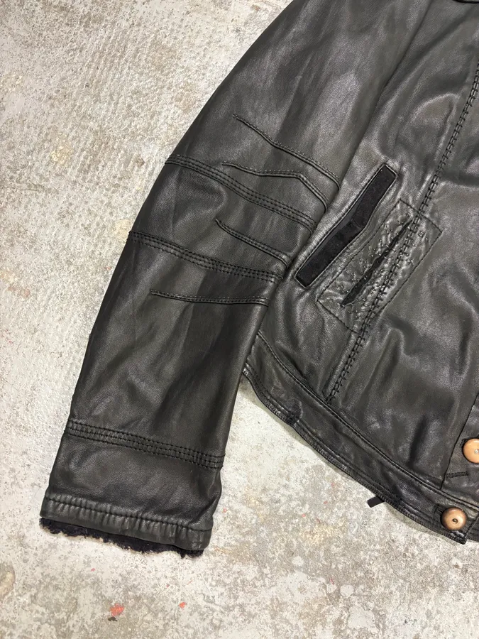 2000s Marithé + François Girbaud Black Leather Buttoned Samurai Jacket - Image 8