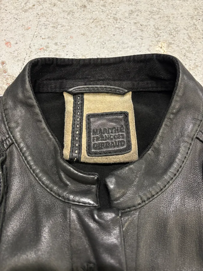 2000s Marithé + François Girbaud Black Leather Buttoned Samurai Jacket - Image 9