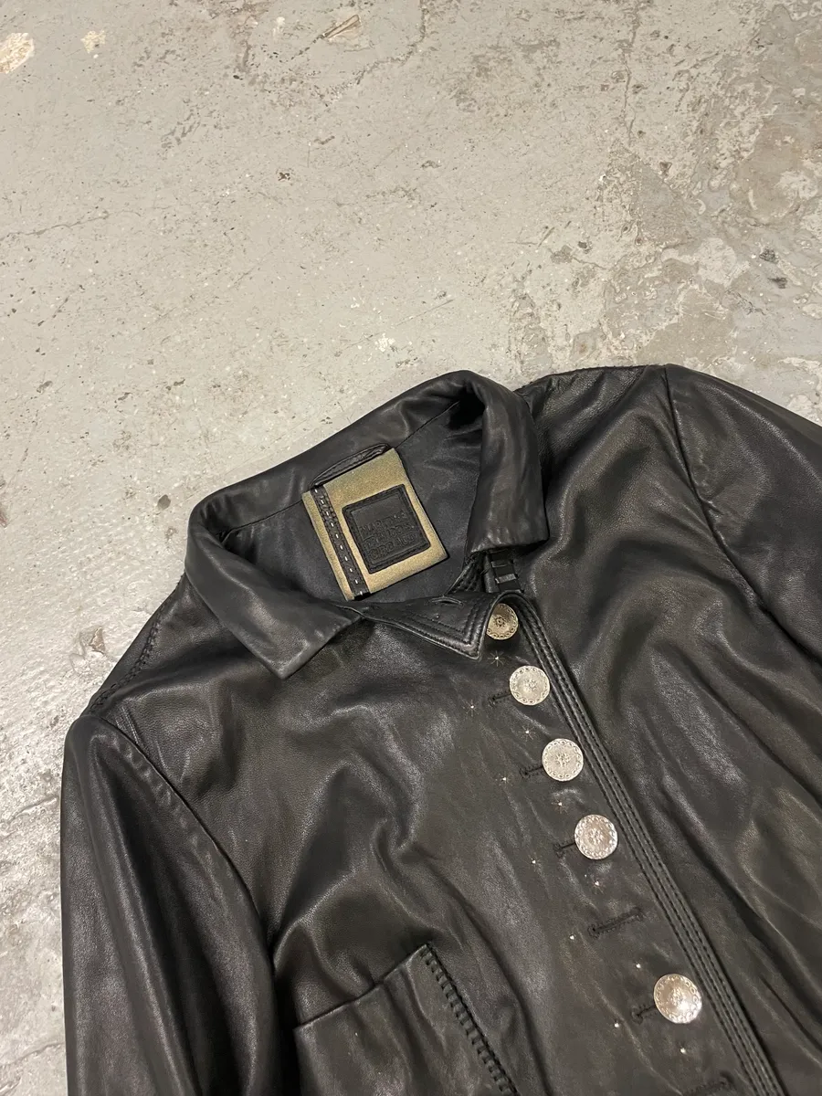 2000s Marithé + François Girbaud Black Shearling Buttoned Leather Jacket - Image 3
