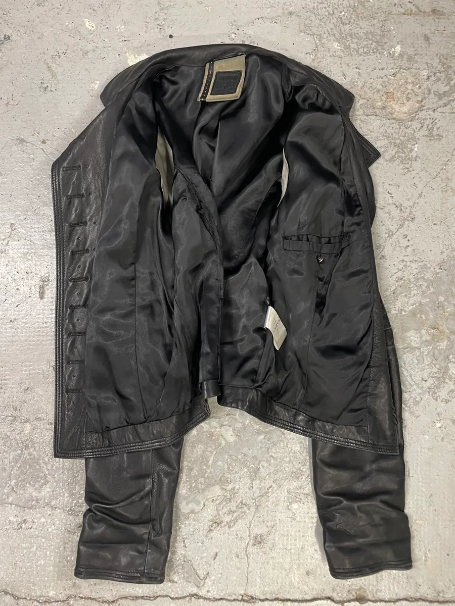 2000s Marithé + François Girbaud Black Shearling Buttoned Leather Jacket - Image 5