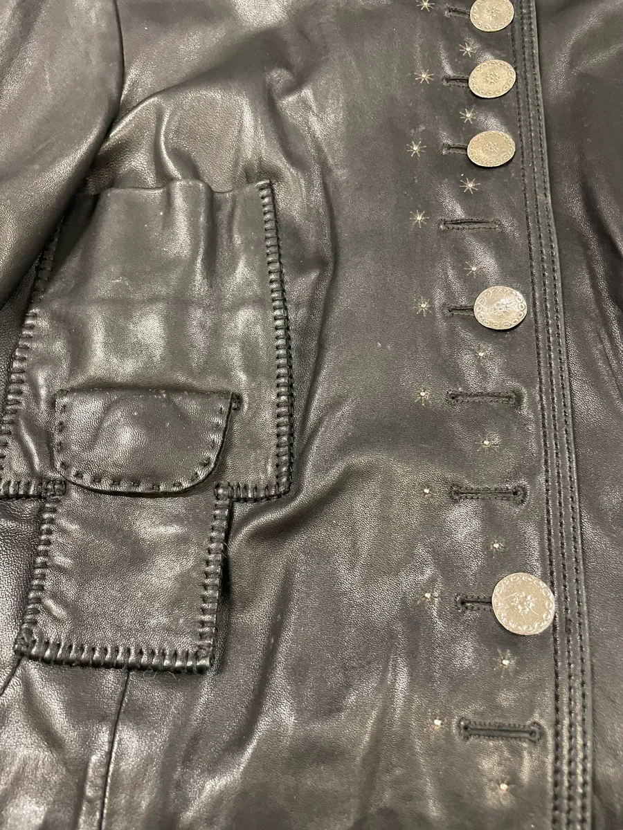 2000s Marithé + François Girbaud Black Shearling Buttoned Leather Jacket - Image 6