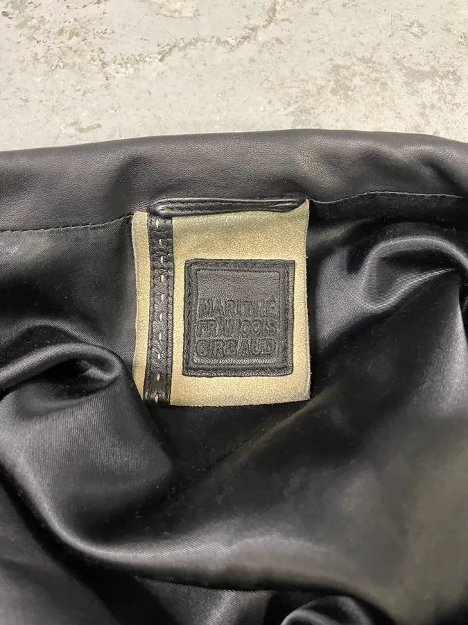 2000s Marithé + François Girbaud Black Shearling Buttoned Leather Jacket - Image 8